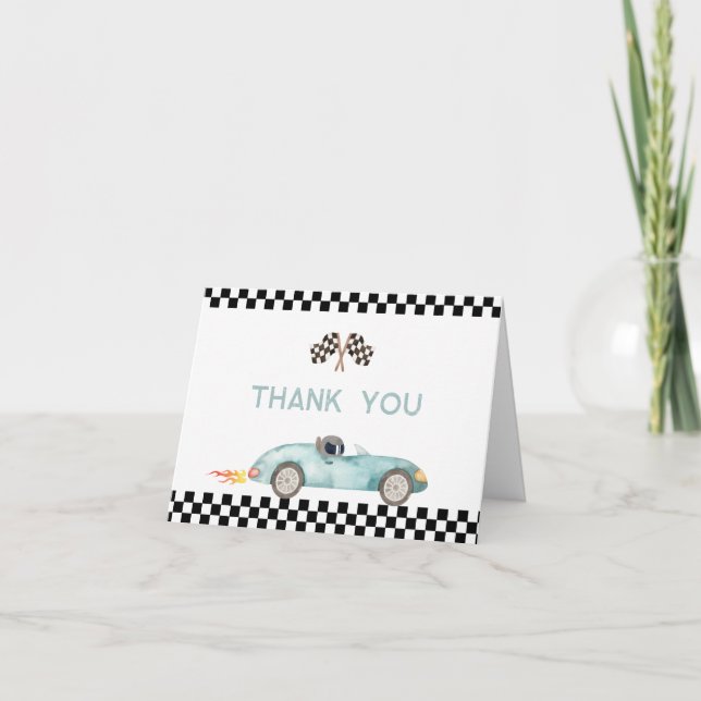 Modern Blue Race Car Birthday Dankeskarte (Vorderseite)