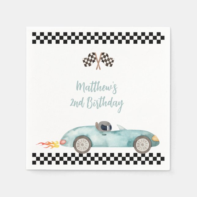 Modern Blue Race Car Birthday Serviette (Vorderseite)
