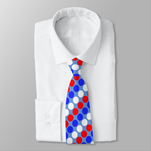 Modern Blue Red White Dottes Streifen auf Sky Blue Krawatte (Gebunden)
