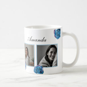Modern Blue Rose Monogram Foto Collage Custom Mama Kaffeetasse