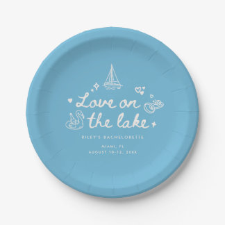Modern Blue Script Lake Bachelorette Party Pappteller
