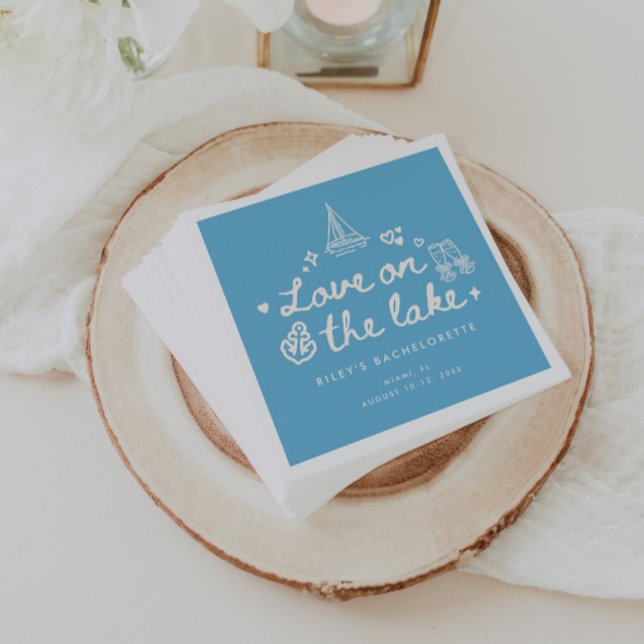 Modern Blue Script Lake Bachelorette Weekend Serviette (Von Creator hochgeladen)