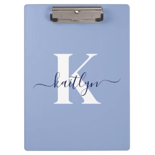 Modern Blue Script Monogram Klemmbrett