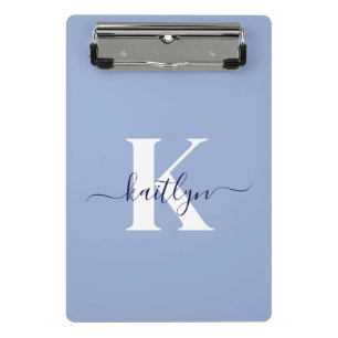 Modern Blue Script Monogram Mini Klemmbrett