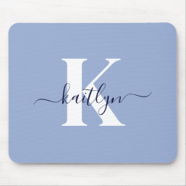 Modern Blue Script Monogram Mousepad