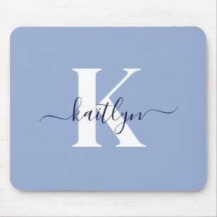 Modern Blue Script Monogram Mousepad