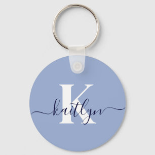 Modern Blue Script Monogram Schlüsselanhänger