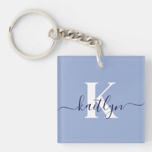 Modern Blue Script Monogram Schlüsselanhänger