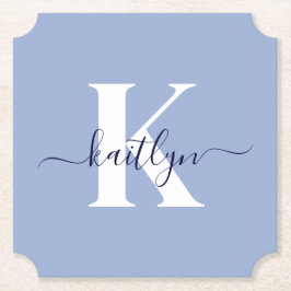 Modern Blue Script Monogram Untersetzer