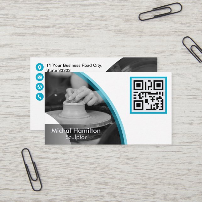 Modern Blue Sculptor Business Card Visitenkarte (Vorderseite/Rückseite Beispiel)