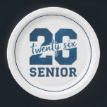 Modern Blue SENIOR Graduation Pappteller<br><div class="desc">Modern Blue SENIOR Graduation Paper Plates Modern “26 Senior” Blue Typography Design A striking blue “26” rendered in large, modern numerals with the phrase twenty six scripted across the center in elegant cursive. Beneath the numbers, the word SENIOR appears in strong, bold lettering, creating a confident and celebratory design perfect...</div>