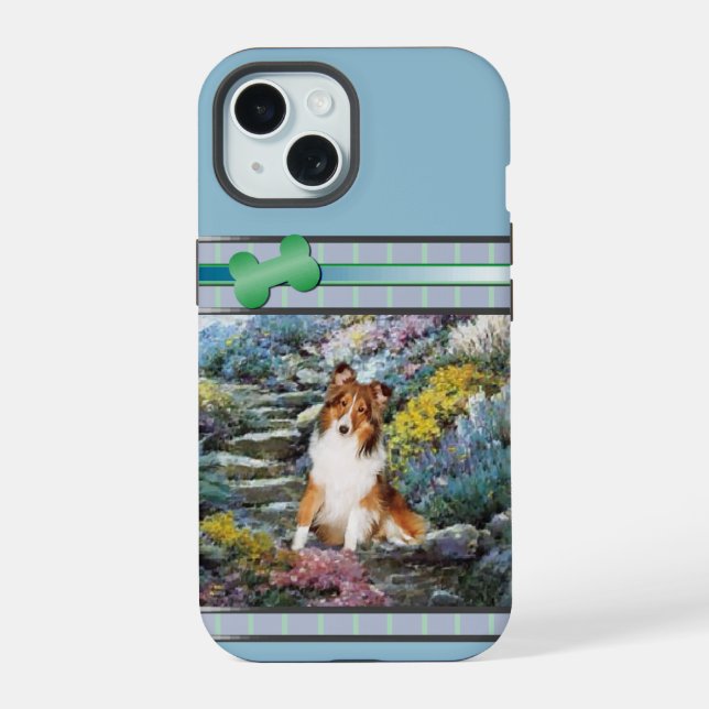 Modern Blue Shetland Sheepdog Hund Kunst iPhone 15 Hülle (Rückseite)