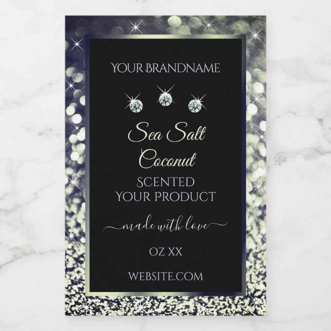 Modern Blue Silver Glitzer Product Labels Diamonds Lebensmitteletikett (Einzelnes Label)