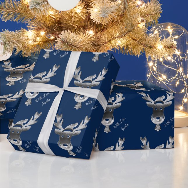 Modern Blue Silver Gray Rentier Niedliche Weihnach Geschenkpapier (Feiertage)