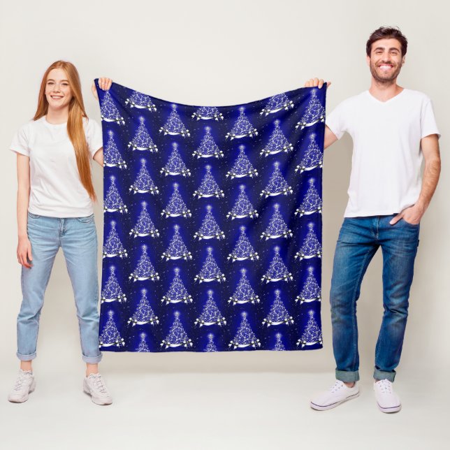 Modern Blue & Silver Holiday Tree Motif Fleecedecke (Beispiel)