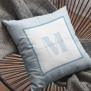 Modern Blue Simple Monogram Name Kissen