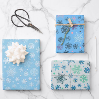 Modern Blue Snowflake Muster Set 3 Geschenkpapier Set