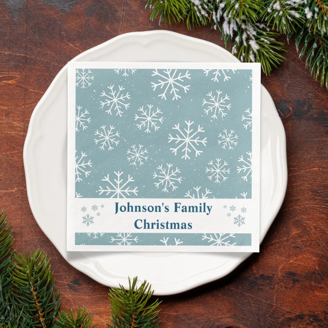 Modern Blue Snowflake Serviette (Blue Snowflake Dinner Napkin)