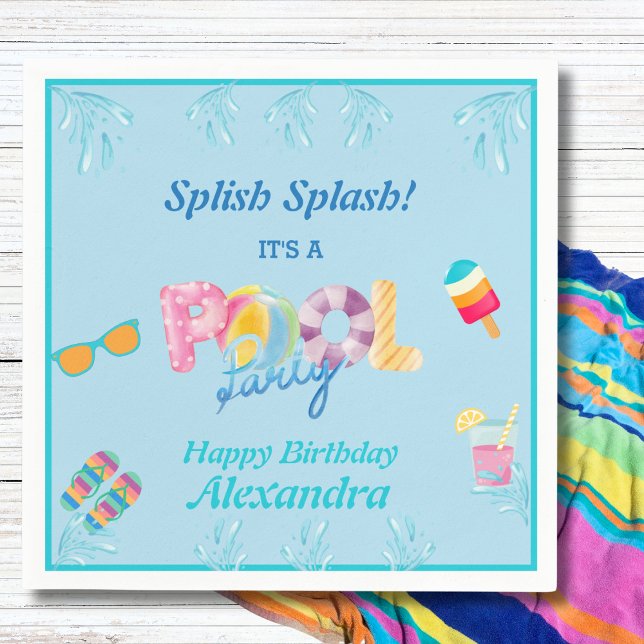 Modern Blue Splish Splash Kids Pool Party Serviette (Von Creator hochgeladen)