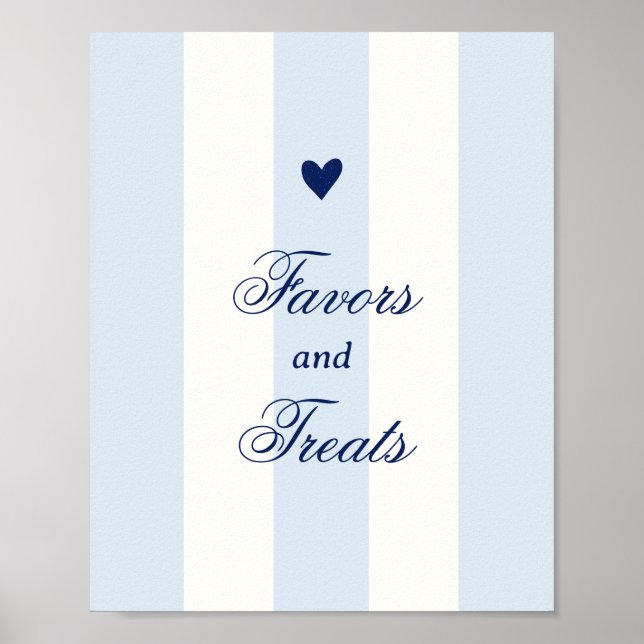 Modern Blue Stripe Heart Valentine Favors Poster (Vorne)