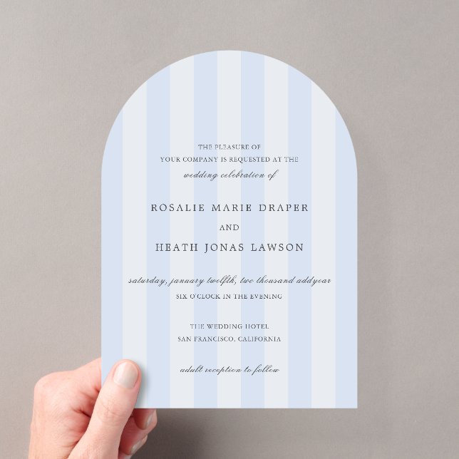 Modern Blue Stripes Elegant Wedding Acryleinladungen (Insitu (Handheld))