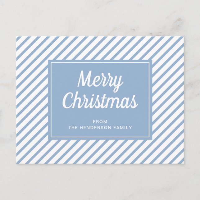 Modern Blue Stripes Frohe Weihnachten Postkarte (Vorderseite)