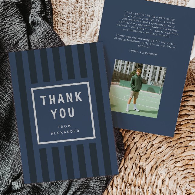 Modern Blue Stripes Graduation Thank You Dankeskarte (modern blue sporty stripes graduation thank you card)
