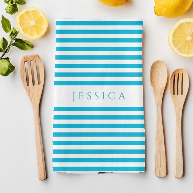 Modern Blue Stripes Mustername Geschirrtuch (Modern Blue Stripes Pattern Name Kitchen Towel)