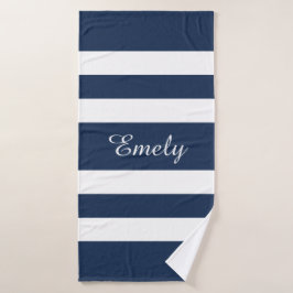 Modern Blue Stripes Script Badhandtuch Set