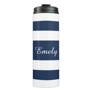 Modern Blue Stripes Script Thermosbecher