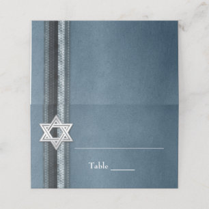 Modern Blue Striping Bar Mitzvah Platzkarte
