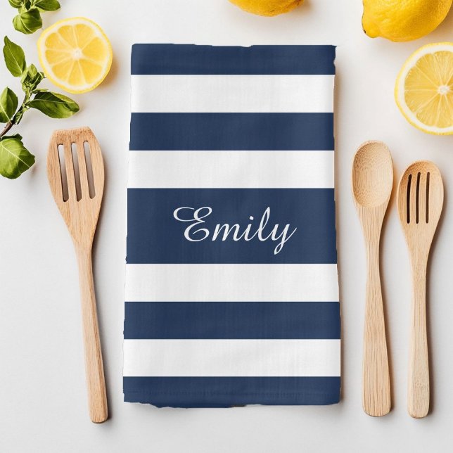 Modern Blue Striping Mustername Geschirrtuch (Modern Blue Striped Pattern Name Kitchen Towel)