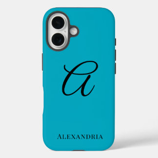 Modern Blue Stylish Personalized Name Initial iPhone 16 Hülle