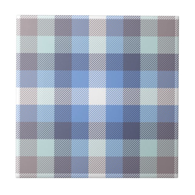 Modern Blue Taupe Tartan Kariertes Muster Fliese (Vorderseite)