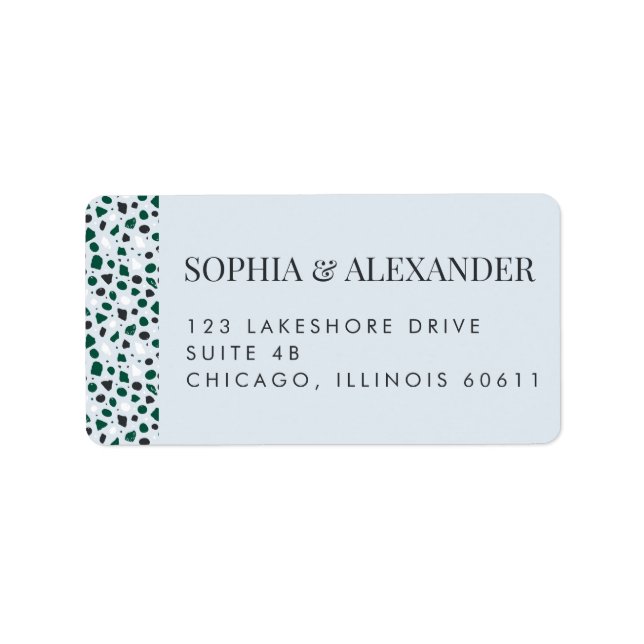 Modern Blue Terrazzo & Emerald Adressaufkleber (Vorne)