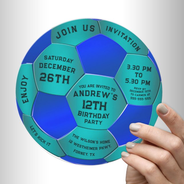 Modern Blue Text Soccer Ball Birthday Invitation  Save The Date (Von Creator hochgeladen)