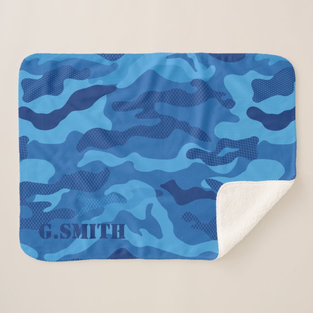 Modern Blue Texture Camouflage Camouflage Muster Sherpadecke (Vorderseite (Horizontal))
