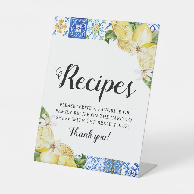 Modern Blue Tile Lemons Brautparty Rezept Zeichen Sockelschild (Vorderseite)