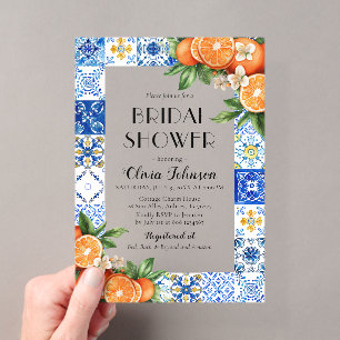 Modern Blue Tiles Orange italienisches Brautparty Acryleinladungen