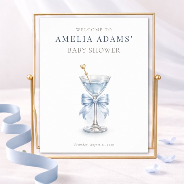 Modern Blue Tini Bow One Boy Baby Shower Welcome Poster (Von Creator hochgeladen)