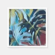 Modern Blue und Moody Monstera Blätter Decoupage