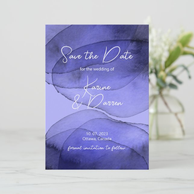 Modern Blue Violet Lavendel Save the Date (Stehend Vorderseite)
