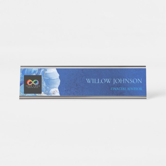 Modern Blue Water Audit Firm Custom Logo Desk  Schreibtischnamensplakette (Vorderseite )