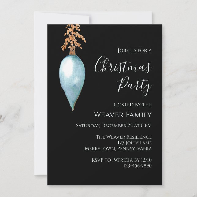 Modern Blue Watercolor Weihnachten Party Einladung (Vorderseite)