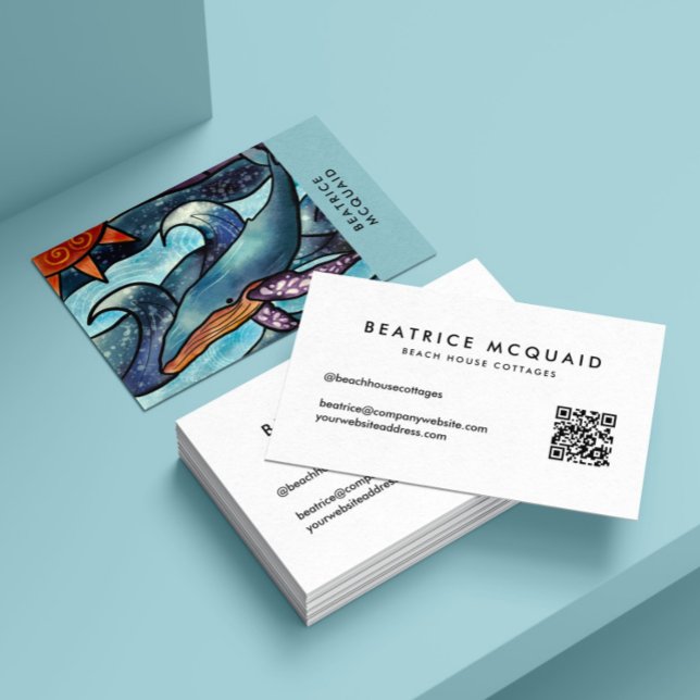 Modern Blue Watercolor Whale Business Card Visitenkarte (Von Creator hochgeladen)