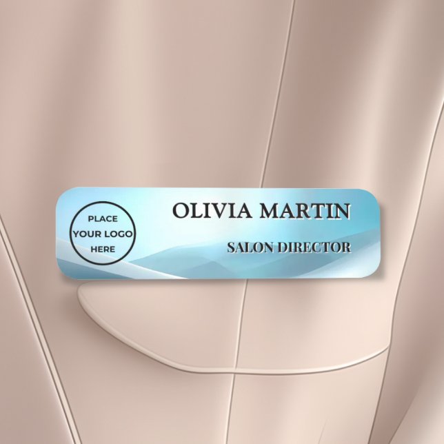 Modern Blue Wave Magnetic Name Badge Custom Namensschild (Von Creator hochgeladen)