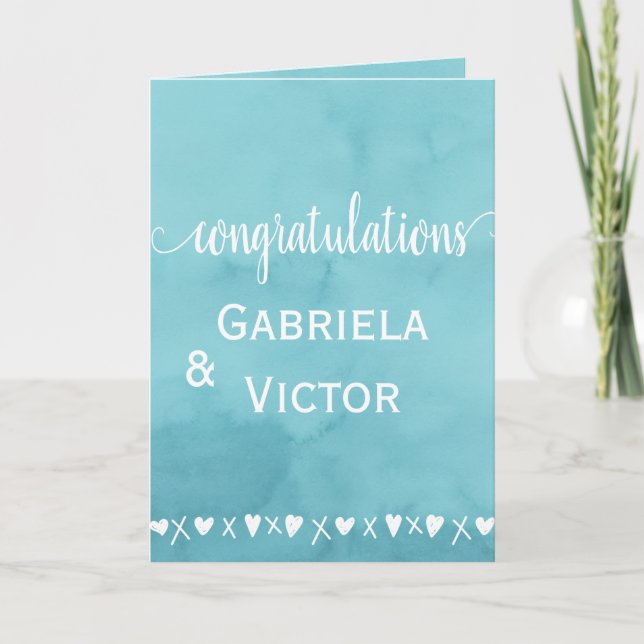 Modern Blue Wedding Verlobung Herzlichen Glückwuns Karte (Vorderseite)