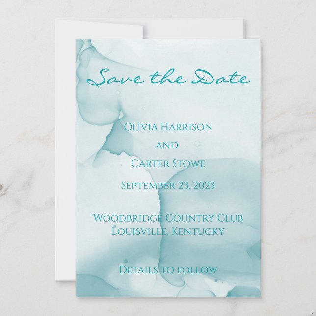Modern Blue Wedding Watercolor Save the Date (Vorderseite)