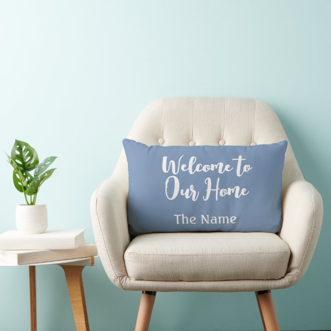 Modern Blue Welcome Zuhause Individuelle Name Lendenkissen (Stuhl )