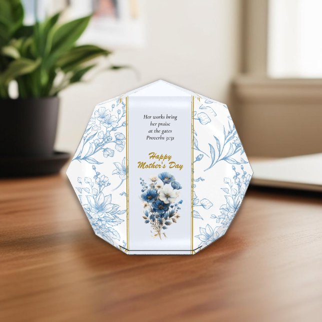 Modern Blue White Floral Bible Verse Fotoblock (Von Creator hochgeladen)